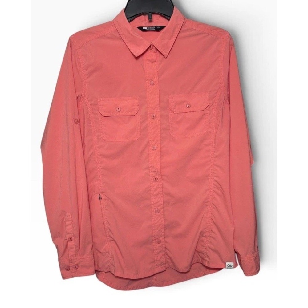 Outdoor Research Womens Button Shirt M Coral Long Sleeve Pockets Hiking Fishing
